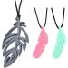 Chew Necklace for Sensory Kids Adults | Silicone Leaf Feather Pendant Teething Necklace | Chewy Necklaces | Chewing Toy Made Soft | Adjustable | 3 Pack Pinks/Green/Grey