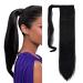 Iluu 61 cm straight wrap-horses tail extension for women 100 g natural synthetic fiber No. 1 deep black clip in ponytails #1
