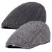 2 Pack Newsboy Hats for Men Classic Herringbone Tweed Wool Blend Flat Cap Ivy Cabbie Driving Hat A-plaid Black/Grey 2 Pack Flat