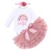 FYMNSI Boho Rainbow First Birthday Outfit for Baby Girl Cake Smash Photo Shooting Romper Tutu Skirt Headwear 3pcs Set 1 Year Dusty Pink Long Sleeve