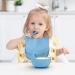 Vicloon Silicone Baby Feeding Set - 4Pcs Weaning Set with Suction Plate, Bib, Spoon & Fork | BPA-Free Toddler & Kids Bowl Set - Blue - Buy Online on GoSupps.com