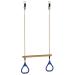 HUAWELL Wooden Trapeze with Plastic Gym Rings - Outdoor N Indoor Playground 2 in 1 Swing Set Accessories for Kids (Blue)