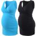 ZUMIY Maternity Nursing Top - Women's Cotton V Neck Ruched Waist Double Layered Tank - Black+Lake Blue, 2-Pack - Buy Online on GoSupps.com