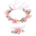 IYOU Wedding Flower Headband Set Pink Floral Crown Hair Wreath Pearl Bride Bridesmaid Hair Accessories with Wristband for Women and Girls