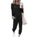 PRETTYGARDEN Women's 2023 Fall Two Piece Outfit Long Sleeve Crewneck Pullover Tops And Long Pants Tracksuit Sweatsuits A-black Large