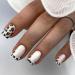 Press on Nails Medium Square French Leopard Print Fake Nails with Aurora Design Artificial Acrylic False Press ons Full Cover Stick on Nail for Women Girls Daily Wear Wedding Manicure 24Pcs French Leopard Print with Aurora A01