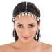 YAEISM Silver Head Chain Pearls Pendant Headpiece Sparkly Rhinestone Boho Headpiece Shiny Tassel Hair Chain Bridal Party Costume Hair Accessories for Women and Girls