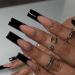 Foccna Long Press Black Coffin French Fake Nails with Rhinestones 24PCS - Full Cover Acrylic False Nails for Women and Girls - Buy Online on GoSupps.com