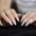Buy Hujl Beige French Press On Nails Super Long Natural Sharp Design with Sequins & Golden Cross-Line - Buy Online on GoSupps.com