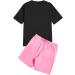 Romwe Men's Graphic Print T Shirt and Shorts Set - Black/Pink, Medium - Buy Online on GoSupps.com