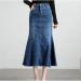 Blue Frayed Hem Patchworked Mermaid Denim Skirt - Spring Irregular Bodycon Long Skirt Size 28 (S) - Buy Online on GoSupps.com