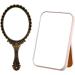 Dzrige Vintage Handheld Mirror with Pattern Handle - Bronze Travel Makeup Mirror with Powder Puff - Buy Online on GoSupps.com