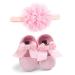 MACHSWON Baby Girls First Walking Shoes Bow-Knot Mary Jane Flats Elastic Band Soft Cotton Anti-Slip Soft-Soled Princess Christening Shoes Infant Girls Outdoor Shoes with Headband 12-18 Months Pink