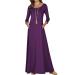 Jacansi Women's 3/4 Long Sleeve Maxi Dresses Casual Boat Neck Dress with Pockets L Purple
