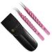 BeautyPros eyelash extension set-stainless steel straight & curved tweezers-classic pointed tweezers for volume eyelash extensions-2 pieces-pink tweezers (eyelash pressure) eyelash print