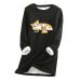 Women Fashion Sweatshirt Cute Cat Printed Thick Fleece Sweatshirt O-Neck Warm Women t Shirts Loose fit Graphic Black XX-Large