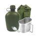 BeGrit Military Canteen, Army Canteen Aluminum Cup Kit and Cover with Stainless Steel Foldable Spoon Fork for Hiking Camping, 1 Quart Canteen Kit without Belt
