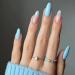 Blue press on nails medium almond shape kqueeest natural acrylic nails glitter sequins full cover shiny fake nails designed press-on 24pcs blue heart