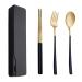 304 Stainless Steel Cutlery Set Portable Cutlery 3-Piece Set Travel Portable Spooand Chopsticks. Kitchenware (Color : Black-a)
