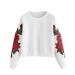 Bigfanshu Women's Sweatshirt Long Sleeve Blouse Rose Embroidery Applique O-Neck Pullover Top Kawaii Clothes White Large