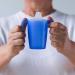 Ornamin Two Handled Mug 220 ml Blue with Spouted Lid - Small Opening | Ergonomic Plastic Mug for Shaky Hands | Drinking Aid Cup for Care - Feeding Cup - Buy Online on GoSupps.com