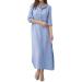 Women's Casual Cotton Linen Dress Solid Long Sleeve Shift Maxi Dresses Side Split Button up Shirts Long Dress Blue X-Large