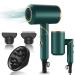 Hair Dryer,1800W Professional Ionic Hair Dryer with Diffuser and Nozzles, Powerful Blow Dryer for Fast Drying,Compact & Lightweight Travel Portable Hair Dryer for Women Green
