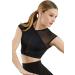 Balera Women's Cap Sleeve Crop Top w/ Illusion Mesh Detail - Large, Black | Dancewear for Girls - Buy Online on GoSupps.com