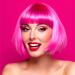 LIULIUBTY Short Bob Neon Wig with Flat Bangs - 14 Synthetic Colorful Cosplay Daily Party Hair + Free Wig Cap - Pink - Buy Online on GoSupps.com