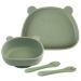 Suction Baby Plate and Bowl Set with Fork Spoon Silicone Baby Led Weaning Supplies for Toddler Self Feeding BPA Free Dishwasher and Microwave Safe (Olive)