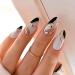 Press on Nails Almond Short Medium Black White Fake Nails with Gold Curved Swirl Line Design Gel Glue on Nails for Women Acrylic False Nails with Glue Stick on Nails for Wedding Birthday HG68