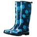 HISEA Women's Rain Boots Waterproof Garden Boots Ladies Knee High Wellies Comfort Anti-slip Outsole 9 Flower Blue