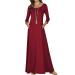 Jacansi Women's 3/4 Long Sleeve Maxi Dresses Casual Boat Neck Dress with Pockets M Wine Red