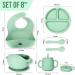 Little Chiltern Co 8 Pcs Silicone Baby Weaning Set - Adjustable Bib Suction Bowl & Plate Cup Fork & Spoon - Green - Buy Online on GoSupps.com