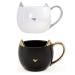 YJ 3D Cat Ear Ceramic Mug Cute Cat Coffee Cup with Gold and Silver Handles Milk Cup Suitable for Office Home Bedroom Best Gift for Your Friends 2 Pieces