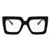 FEISEDY Fashion Oversized Blue Light Glasses for Women Anti Fatigue Thick Square Computer Eyewear B2381 Black 50 Millimeters