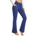 Napoo Yoga Pants for Women Solid High Waisted Leggings with Pockets Elastic Control Joggers Plain Color Gym Pants Blue-d Large