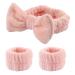 Limtula 1set Elastic Women Shower Hairband & Wristband Cute Bowknot Plush Face Wash Hairband Home Makeup Headband Wristband Pink 3piece set