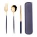 Stainless Steel Cutlery Fork Spoon Chopsticks Three Piece Student Travel Storage Box Portable Cutlery Set Blue