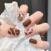 24Pcs/Set Press On Nails Brown Sparkling Diamond Leopard Print Short False Nails Acrylic Fake Nails Full Cover Nails Tips Artificial Finger Manicure Press on nails for Women and Girls