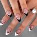 24Pcs Press on Nails Short French Tips Fake Nails Acrylic Square False Nails Summer Reusable Artificial Almond Nails for Women and Girls