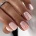Mouyouglow press on nails short Square wedding nude pink glitter glitter glaces fake nails artificial nails with nail glue light pink aurora artificial fingernails f55