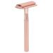 Portable manual safety razor made of zinclegation for men with brass handle and a double-edged razor with a base for the hairdressing facility copper