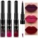 evpct 3Pcs Black Red Matte Lip Liner Pencil and Liquid Lipstick Sets for Women Long Lasting Lipstick 24 Hour Waterproof Dark red Purple Rose pink Lip Stick/Gloss Set labiales mate 24 horas originales 3 Count (Pack of 1) ...