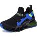 Kids Running Tennis Shoes - Coolloog Lightweight Breathable Athletic Sneakers, Black/Blue, Size 1 Big Kid - Buy Online on GoSupps.com