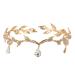 Wedding Headband Rhinestone Leaf Headband Golden Wedding Head Chain with Teardrop Crystal Leaf Hair Vine