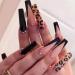 Black Leopard Press on Nails Nude Full Cover Luxury Coffin False Nails Extra Long Acrylic Fake Nails Glossy Ballerina Clip on Nails for Women Girls 24PCS