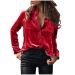 Womens Velvet Button Down Shirts Long Sleeve Solid Color Blouse Casual Lapel Tunic Tops Work Tops Fashion Jacket Red Medium
