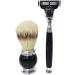 Premium HRTC Men's Shaving Brush Set - Stylish Black Acrylic Handle & Stainless Steel Stand - International Shipping Available - Buy Online on GoSupps.com