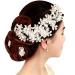 NATHA Handmade Bridesmaid Wedding Head Dress White Beads Hair Flower Headpieces Pearl Bride Hair Pieces Crystal Bridal Head Jewelry